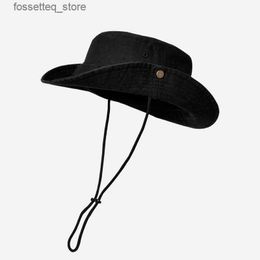 Wide Brim Hats Bucket Hats Bucket Hat Women Fisherman C Outdoor Washed Denim Fishing Hats For Men Women Breathable Sun Protection Hiking Cycling New L240305