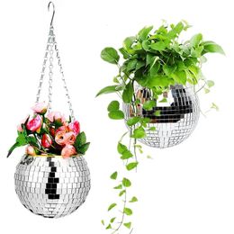 Disco Ball Flower Planter Pots Mirror Hanging Basket Hanging Flower Pot For Indoor Plants Vase Container Garden Decoration 240304