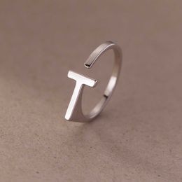 Hot selling minimalist glossy T-shaped ring fashionable and personalized opening niche design versatile Instagram style trendy ring jewelry