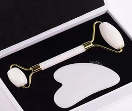 Facial Roller Gua Sha Scraper Massager Set Natural White Jade Rollers SPA Acupuncture Scraping Neck Eye Body Beauty Healing Health2425213