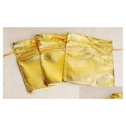 Jewellery Pouches, Bags 100Pcs/Lot Gold Plated Gauze Satin Jewellery Bags Dstring Organza Christmas Gift Pouches Packing Bag Display 7X9Cm Dhvyp