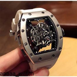 RicharMill Watches Mens Watch Luxury Stainless Steel Case Mechanical Automatic Butterfly Buckle Rubber White Strap Hollow Movement Ricro 4DXS Swiss ZF Factory