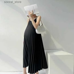 Maternity Dresses Maternity Dresses Chiffon Pleated Long Pregnancy Dress Casual Loose Maternity Clothes For Pregnant Women Fashion 2024 Plus Size L240308