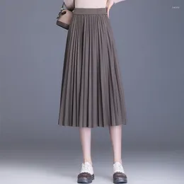 Skirts Pleated Skirt For Women Autumn Winter Midi High Waist Solid Black Fashion A-line Faldas Mujer Moda 2024 Streetwear Jupes