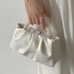 Women Shoulder Bags Elegant Pearl Handle Handbags Mini Mobile Phone Pouch PU Leather Ladies Evening Party Crossbody Bags Purse 240401