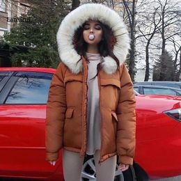 Women's Trench Coats Winter Thick Bomber Jacket Women Parka Short Fur Hooded Coat Warm Vintage Oversize Harajuku Autumn Outerwear