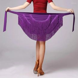 Stage Wear 2024 Latin Dance Skirt For Women Fringe Tassel Hip Scarf Dancing Wrap Ballroom Competition Practise Dress