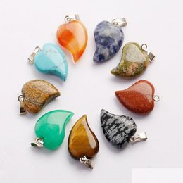 Pendant Necklaces Wholesale Charms Love Heart Shaped Pendants Mixed Natural Crystal Quartz Stone For Jewellery Making Necklace Earrings Dhm4Z