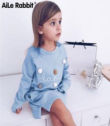 AiLe Rabbit Autumn Winter Cartoon Letter Embroidery Sweatshirt Girl Fashion Long Hoodie Dress Pullover Moletom Feminina9072099