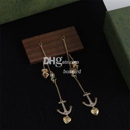 Designer Gold Chain Earrings Drop Dangles Stylish Letter Plated Earrings With Box For Party Date