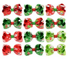 12pcs 3 inch Christmas Grosgrain Ribbon beautiful Bows WITH Clip Snow Pinwheel Hair Clips Hair Pin Accessories HD7564024364