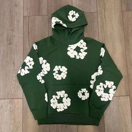 Highquality American hiphop men kapok foam print trendy Harajuku loose hoodie street couple autumn and winter sweatshirt 240308