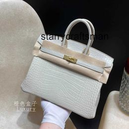 Genuine Leather Handbag L Square Crocodile White Bag Handmade Crocodile Skin Handheld Genuine Leather Womens Bag