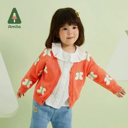 Amila Baby Cardigan Spring 100% bawełniany długie rękawy Sweter Top Children Ubranie chłopców Dziewczynki Zużycie 240301