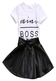 Fashion Girls Dress 2pcs Set Kids Summer Short Sleeve TShirt Leather Skirts Party Casual Outfits Clothes 16T1305955