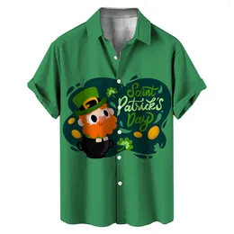 Men's Casual Shirts Shirt St Patrick Day Cartoon Blouses Tops Summer Spring Baggy Lapel All Match Short Sleeve Camisas