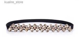 Belts White Black Crystal Women Belt Caestus Waistband Belt Elastic Band Fashion Ladies Luxury Rhinestone Beaded Waist Belts Dp57 L240308