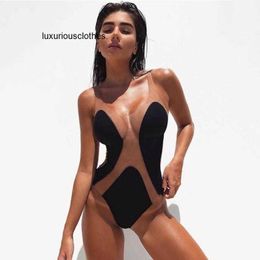 Women's Swimwear Womens Swimwear Sexy Mesh Patchwork One Piece Swimsuit 2022 Summer Beach See Through Bathing suits Suit Women Bikini Skinny Bodysuits tankini