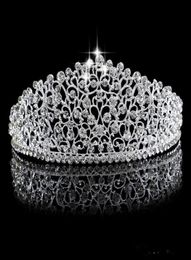 Sparkling Silver Big Wedding Diamante Pageant Tiaras Hairband Crystal Bridal Crowns For Brides Prom Pageant Hair Jewellery Headpiece3785496
