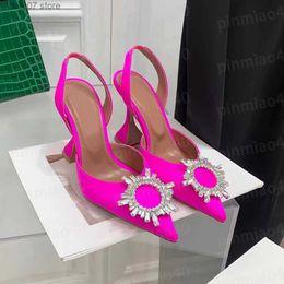 Dress Shoes Sandals Summer Dress Shoes High Heels Satin Pointed Slingshot Bow Crystal Sunflower 10cm Women Luxury Designer Party Wedding 35-41H240308