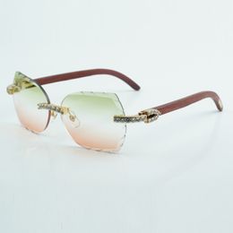 fashion cut lens XL diamond sunglasses 8300817 high quality natural original wood legs sunglasses size 60-18-135 mm