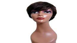 Short Razor Cut Wavy Bob Pixie Wigs Non Lace Front Human Hair Wigs With Bangs For Women Full Machine Made Remy Brazilian4698454