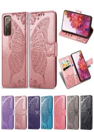 PU Leather Phone Cases for Samsung Galaxy S20FE Flower Butterfly with Clip Hand Strap Card Slot Model S20FE6244015