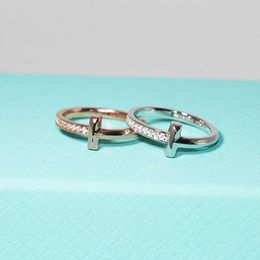 Tijia T Family Korean Edition Fashion T-shaped Diamond Sterling Silver Ring Designed by Female Minority with High Sense 925 Silver Couple Ring