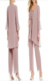 Rose Pink Formal Women Pants Suits Mother of The Bride With Jacket Office Business Lady For Wedding Party Bridal Evening Wear5023650