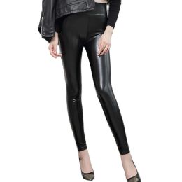 Capris Try to Bn Women Leather Trousers Sexy Tights High Waist Elastic Black Fashion Light&matt Punk Skinny Fiess Pants Female Leggin