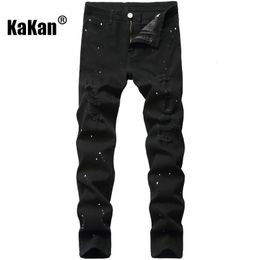 Kakan - European and American Slim Fit Black Slim Stretch Jeans for Men Painted Short Leg Long Jeans K21- 240227
