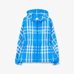 23SS designer jacket khaki short women's windbreaker autumn/winter new British high-end jacket Bur spring/summer dreamy blue white collision plaid nylon jacket 1009