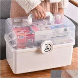 Storage Boxes & Bins Medicine Box Portable First Aid Kit Storage Plastic Mtifunctional Family Organiser With Handle Large Capacity 210 Dhpgn