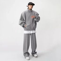 HOUZHOU Sports Suits Pants Sets for Men 2 Piece Couple Matching Outfits Clothing Hoodies Sweatshirt Gray Korean Streetwear 240308