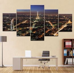 Decor Home Canvas Art Modern HD 5 Panel Paris Tower Building Night Scene Modular Posters Tableau Wall Pictures Paintings7783343