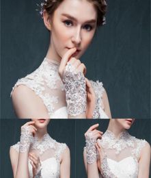 Lace Rhinestone Bridal Gloves Short Wrist Length Sequins Fingerless Wedding Accessories With 9945575