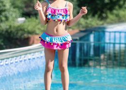 Girls039 Swimsuit Kids Bikini Ruffle Swimwear For Girls Bathing Suit Children With Swim Cap Beauty Sports Beachwear Summer Pool6723791