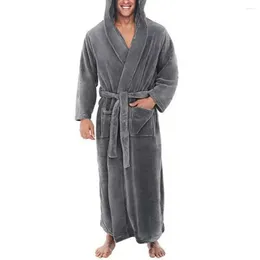 Men's Sleepwear Men Robe Soft Coral Fleece Solid Color Long Bath Home Gown