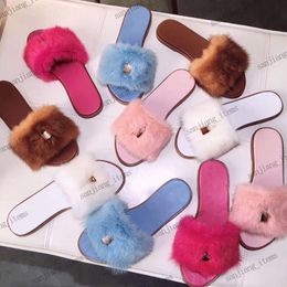 designer Slippers luxury lock it slides Women Mink Fur Flat Mule Slides Brand Paris New Logo Sandals Cozy Plush Non-Slip Summer Shoes Ladies Furry Loafer Slider