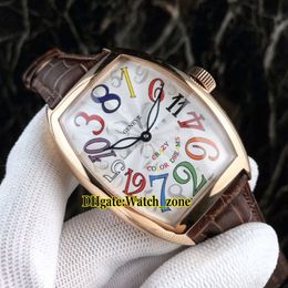 New Crazy Hours 8880 CH 5NE Colour Dreams Automatic White Dial Mens Watch Rose Gold Case Leather Strap Gents Sport Watches267J