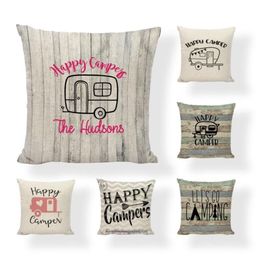 Campers Car Cushion Cover Cotton Linen Happy Campers Throw Pillow Case For Sofa Home Decorative Pillowcase288w