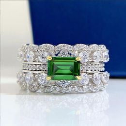 1CT Choucong Brand Wedding Rings Sparkling Handmade Luxury Jewellery Emerlad Moissanite Diamond Gemstones Eternity Party Women Bridal Finger Ring Gift