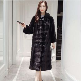 New Velvet Imitation Coat Whole Long Hooded Over Knee Mink Fur For Women, Winter Warmth 608581