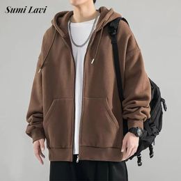 Fall Winter Warm Fleece Hooded Sweatshirt Mens Zip-up Coats With Hooded Casual Men Solid Long Sleeve Oversize Hoodie Jacket 240226