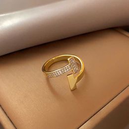 French Romantic Zircon Ring with Gold Plated Joint and Index Finger Ring Opening Ring Small and Small Set Tail Ring