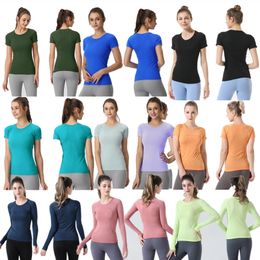 Women Yoga T-Shirts Womens T-Shirt High-Elastic Breathable Running LL Top Quick Drying Seamless Short Sleeve Sport-Cycling Gym Wear Jogging Fitness Clothes