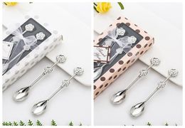 100Pcs50Setslot Flower Wedding souvenirs of Rose Spoon Favours in gift box For Bridal Shower Party guest favor5698465