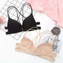 Bras Explosive Non-underwire Thin Front Button Push-up Bra Cover Cross Back Belt Sexy Trackless Underwear