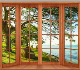 Floortoceiling windows lake woods 3d background wall modern wallpaper for living room6356582