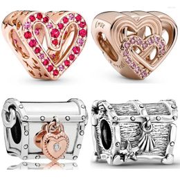Loose Gemstones 925 Sterling Silver Treasure Box With A Rose Padlock Set Intertwined Love Hearts Beads Charm Fit Fashion Bracelet DIY